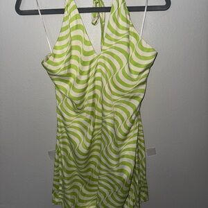 Green and White Halter Dress